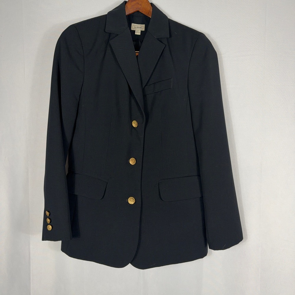 L.L. Bean Blazer Navy Blue Gold Crest Button Preppy Career Jacket Women's 6R